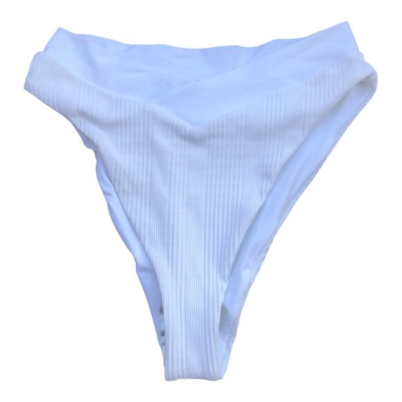 L Space Court Bitsy Cut White Ribbed Bikini Bottom Stretch Women's Sz Medium NWT - Picture 3 of 13